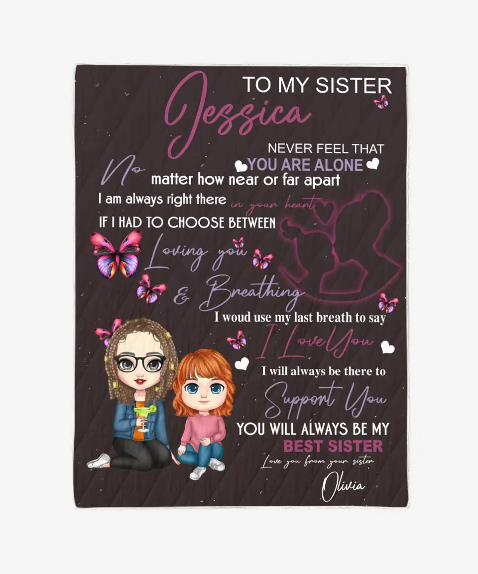 To My Sister Personalized Blanket for Sisters - Blanket Chi Bi 2 Sisters Sitting Next To Each Other - Blanket Custom Name