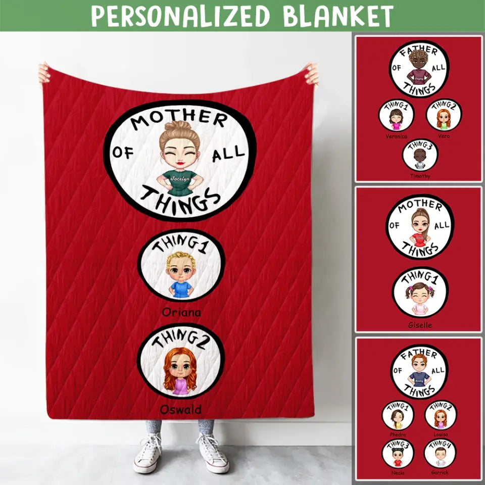 Father/Mother Red All Of Things Blanket - Personalized Dad/Mom & Children Blanket - Choose Boy/Girl Custom Name