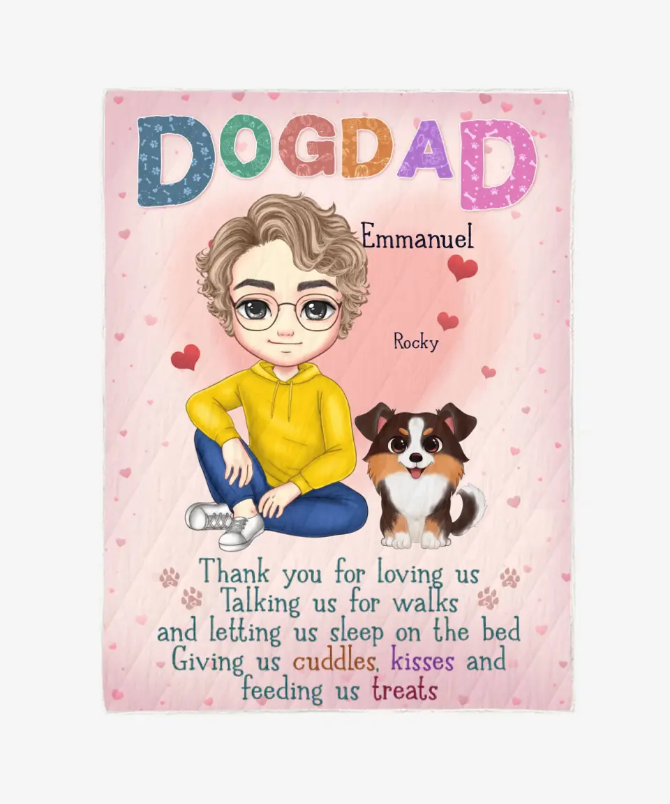 Personalized Dog Mom/ Dog Dad Sitting Blanket - Blankets For Pet Lovers - Custom Names Choose Up To 4 Pets