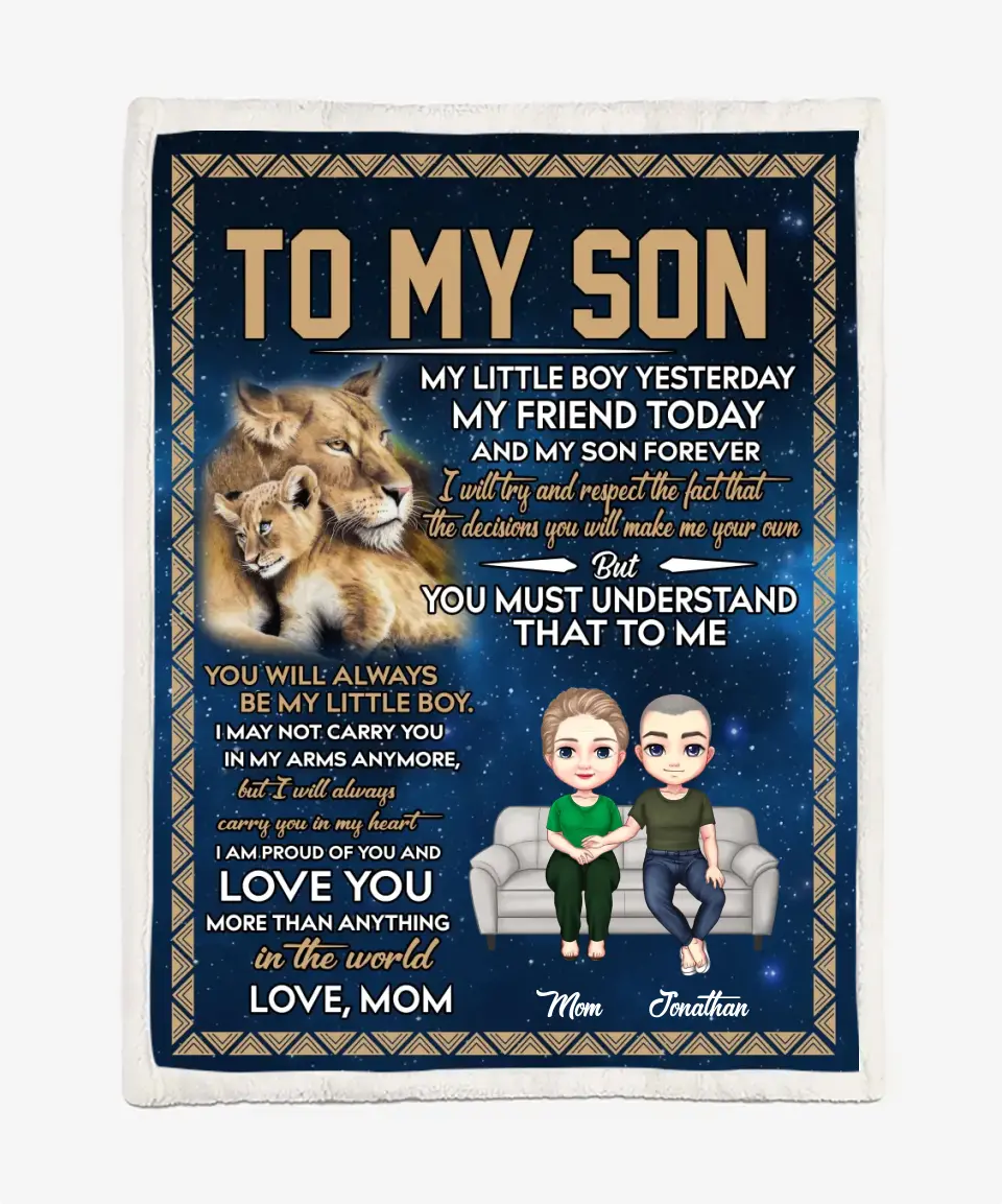 Personalized To My Son Blanket From Mom - To My Son My Little Boy Yesterday Blankets - Love Letter From Mom Lion