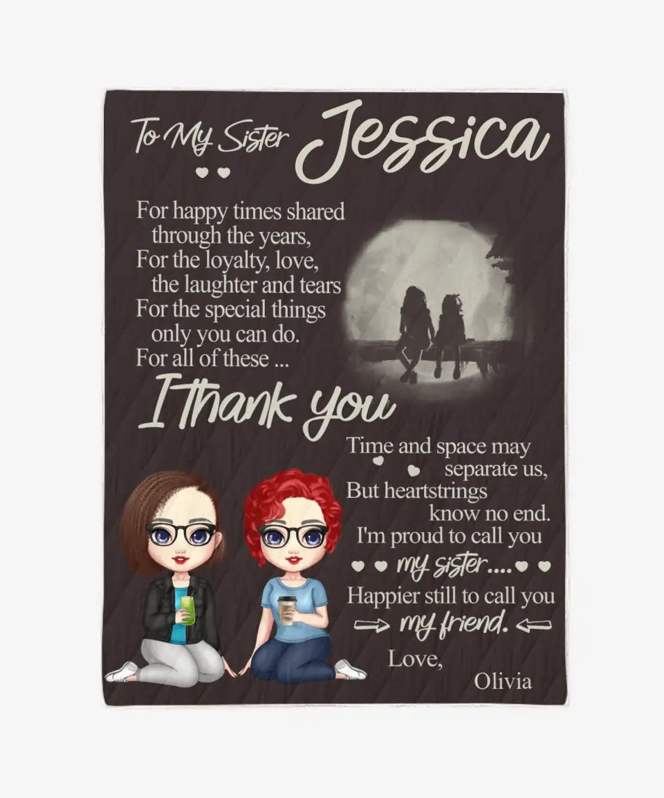 Personalized To My Sister Blanket From Sister - Chi bi 2 Sister/ 3 Sister Blanket - Family Blanket Customized Name