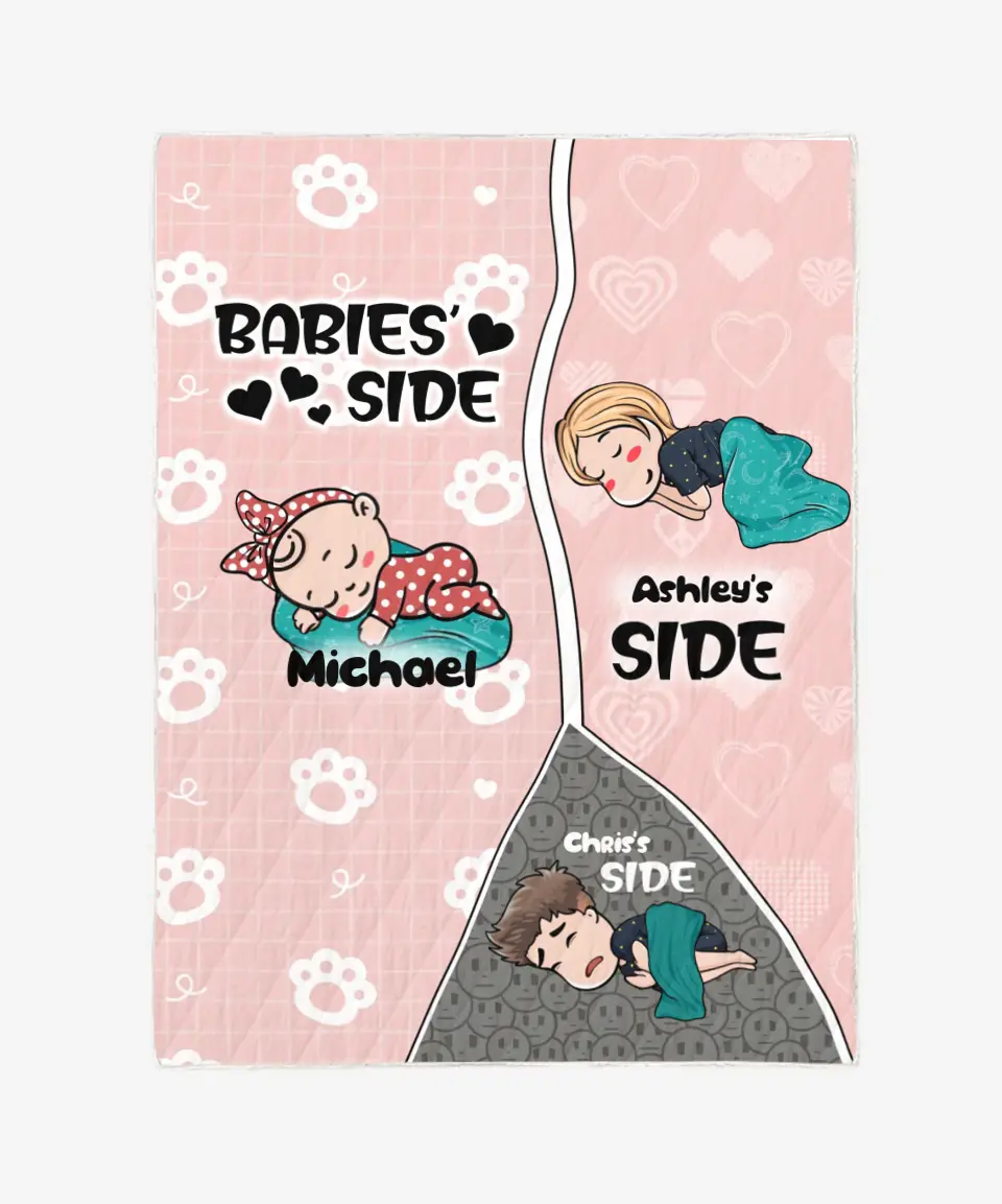 Personalized Dad/Mom With Baby Boy/Girl Blanket - Babies's Side Custom Name Blanket - Choose Up To 7 Babies