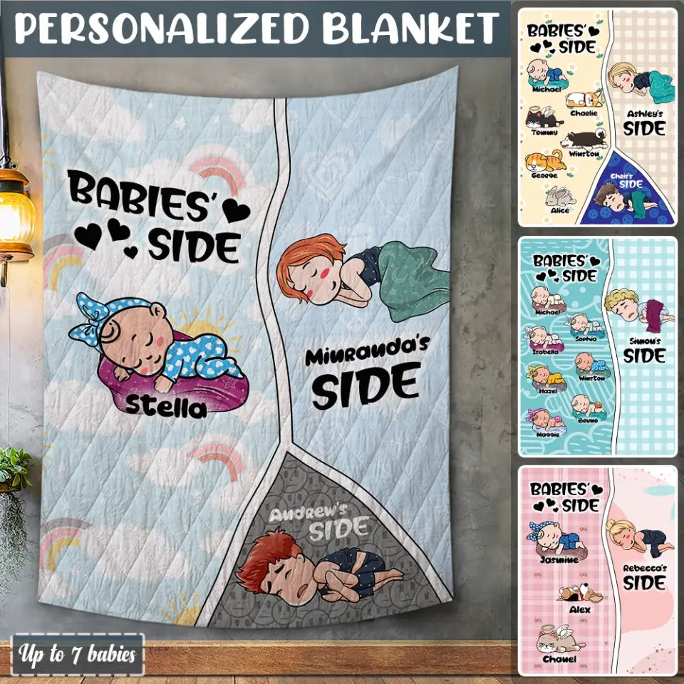 Personalized Dad/Mom With Baby Boy/Girl Blanket - Babies's Side Custom Name Blanket - Choose Up To 7 Babies