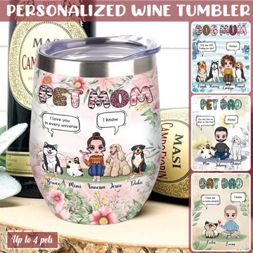 Personalized Woman Pet Wine Tumbler - Dog Wine Tumbler - Cat Wine Tumbler