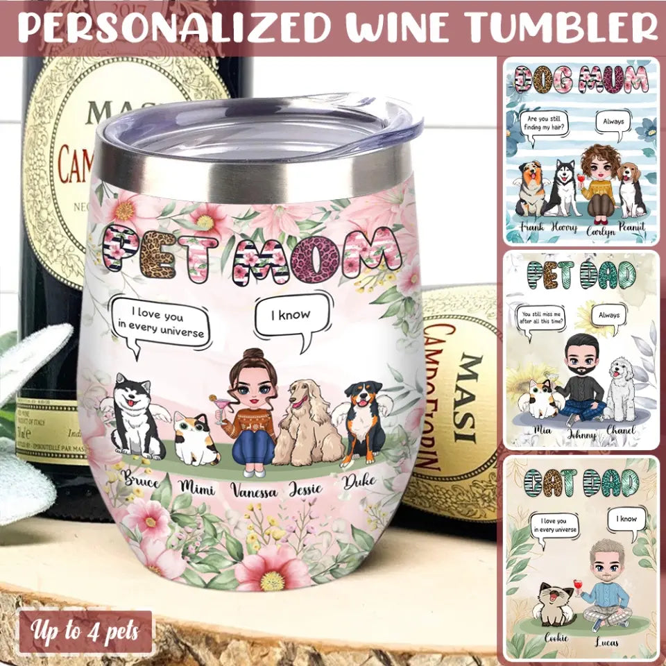 Personalized Woman Pet Wine Tumbler - Dog Wine Tumbler - Cat Wine Tumbler