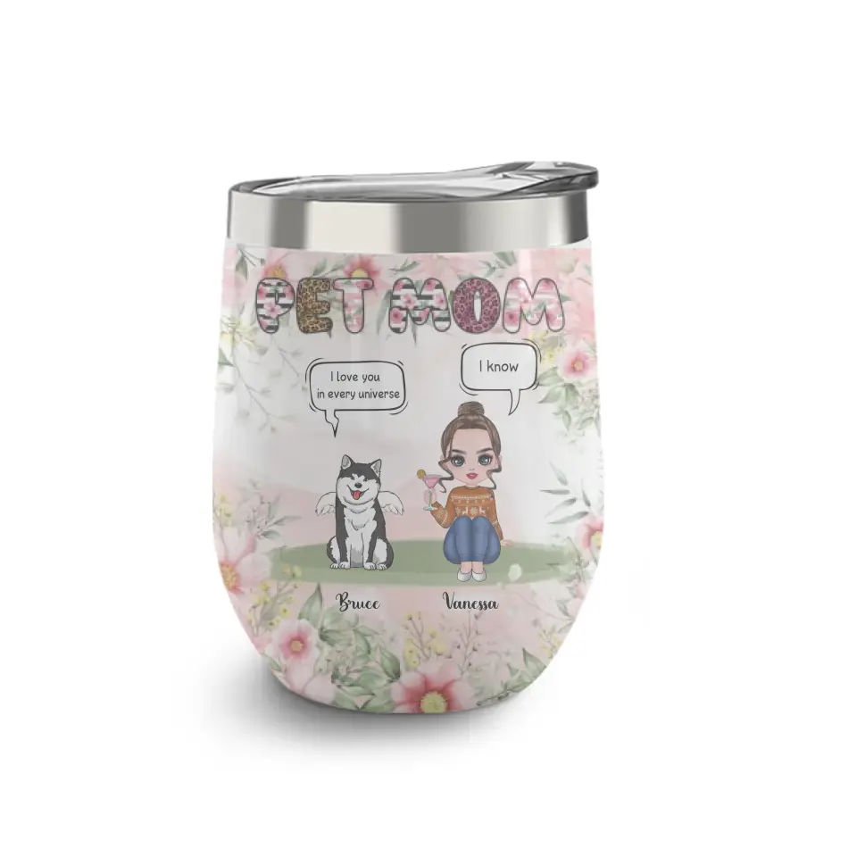 Personalized Woman Pet Wine Tumbler - Dog Wine Tumbler - Cat Wine Tumbler