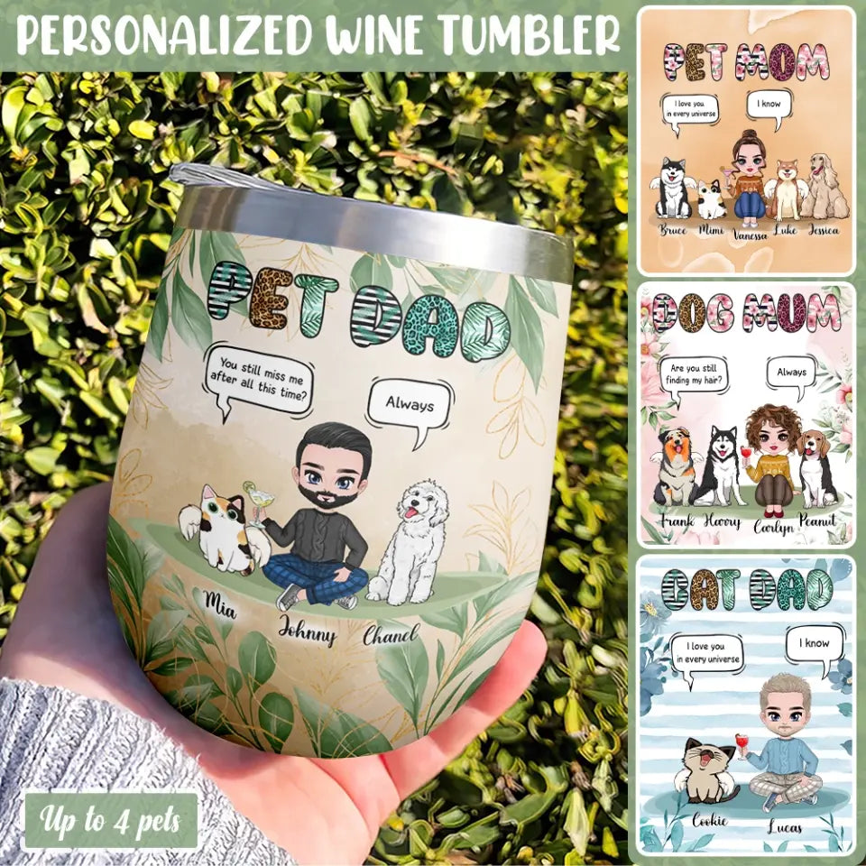 Personalized Woman Pet Wine Tumbler - Dog Wine Tumbler - Cat Wine Tumbler