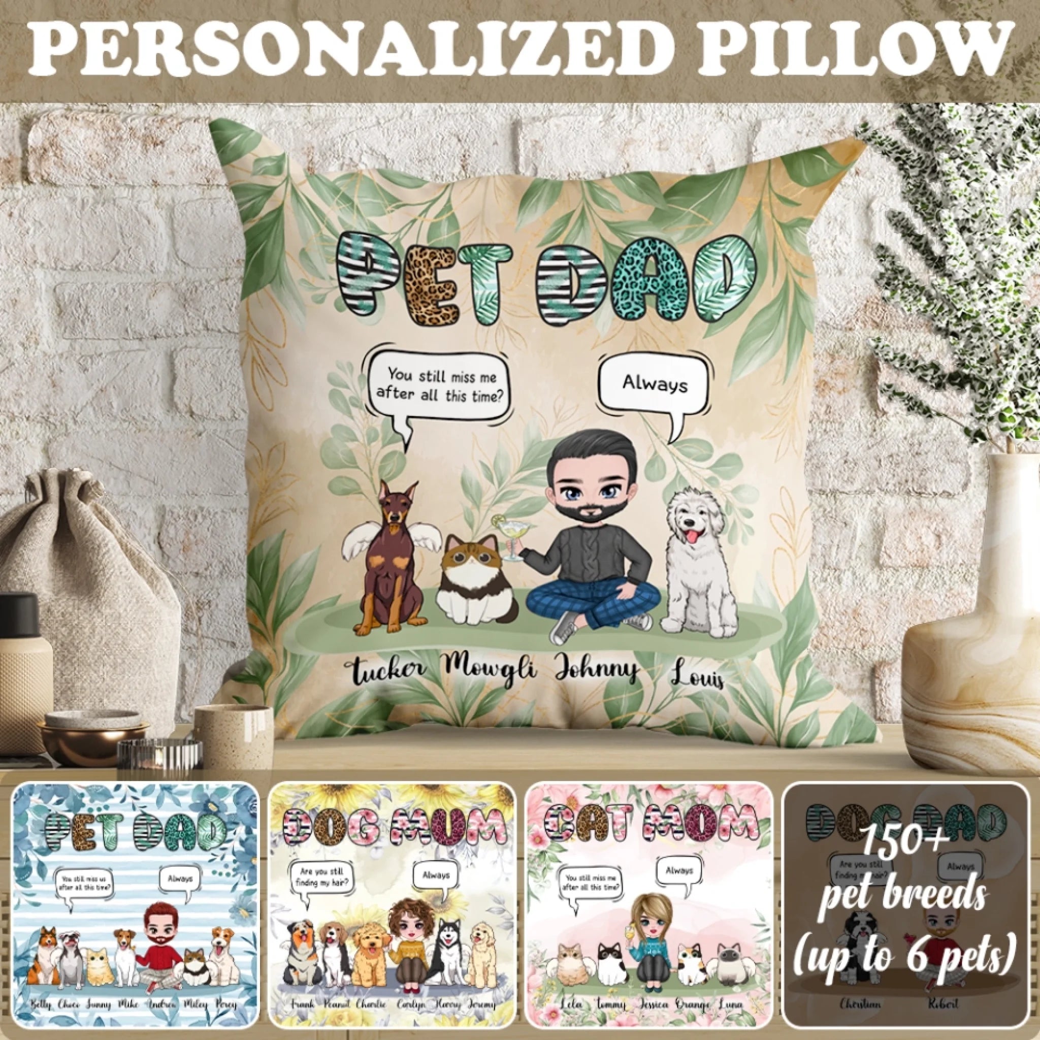 Custom Dad Mom Pets Pillow - Personalized Name Pillow - Gift For Pets Lover