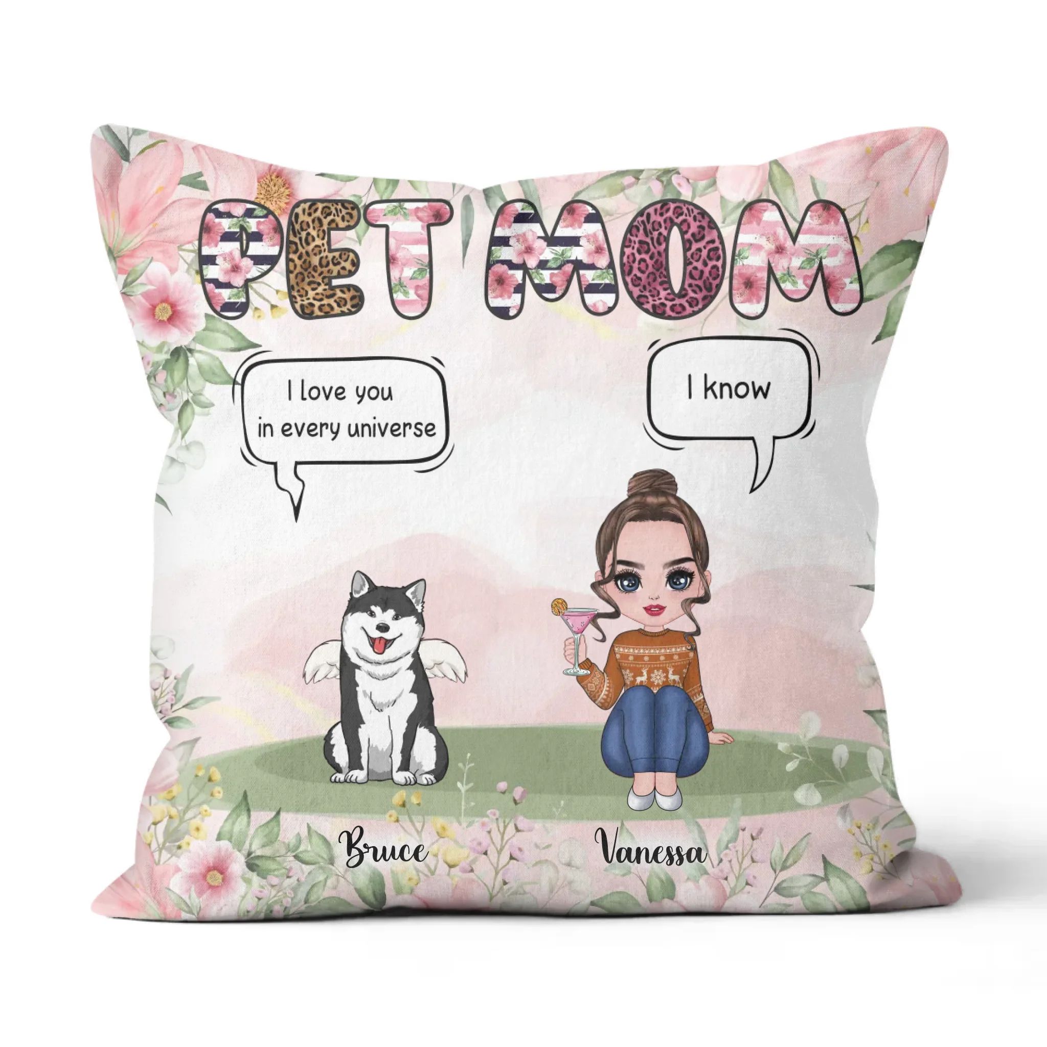 Custom Dad Mom Pets Pillow - Personalized Name Pillow - Gift For Pets Lover