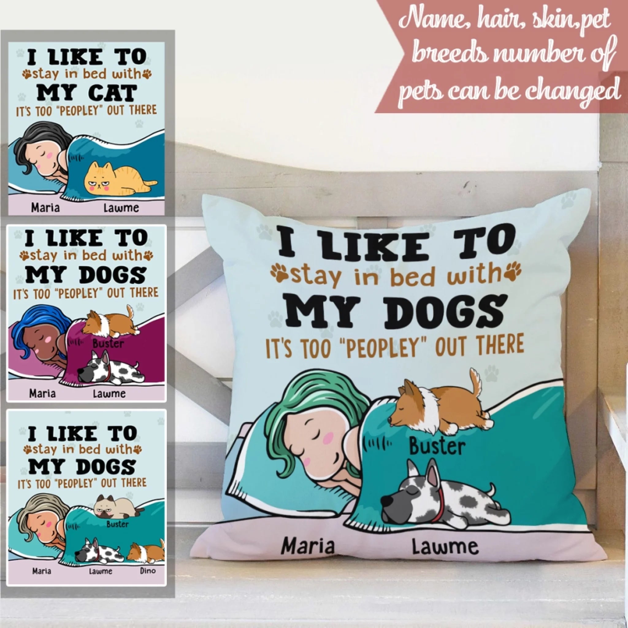 Personalized Pillow for Pet Lovers - Dad/Mom with Lazy Pets - Custom Names/Pets Breed/Person