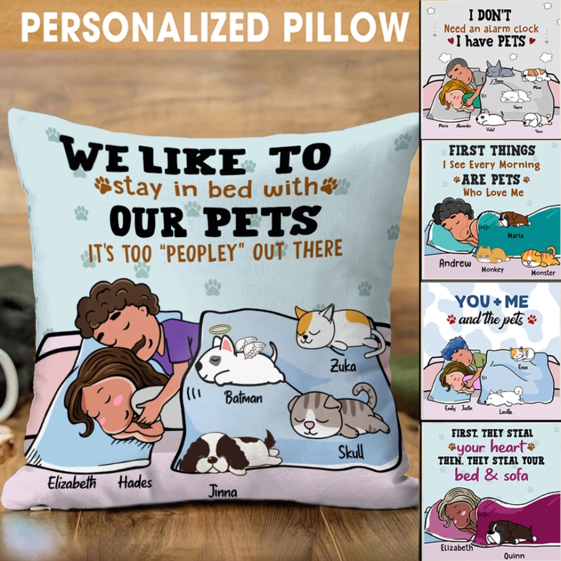 Personalized Pillow For Couples - Dad & Mom With Lazy Pets Pillow - Choose Up To 5 Pets