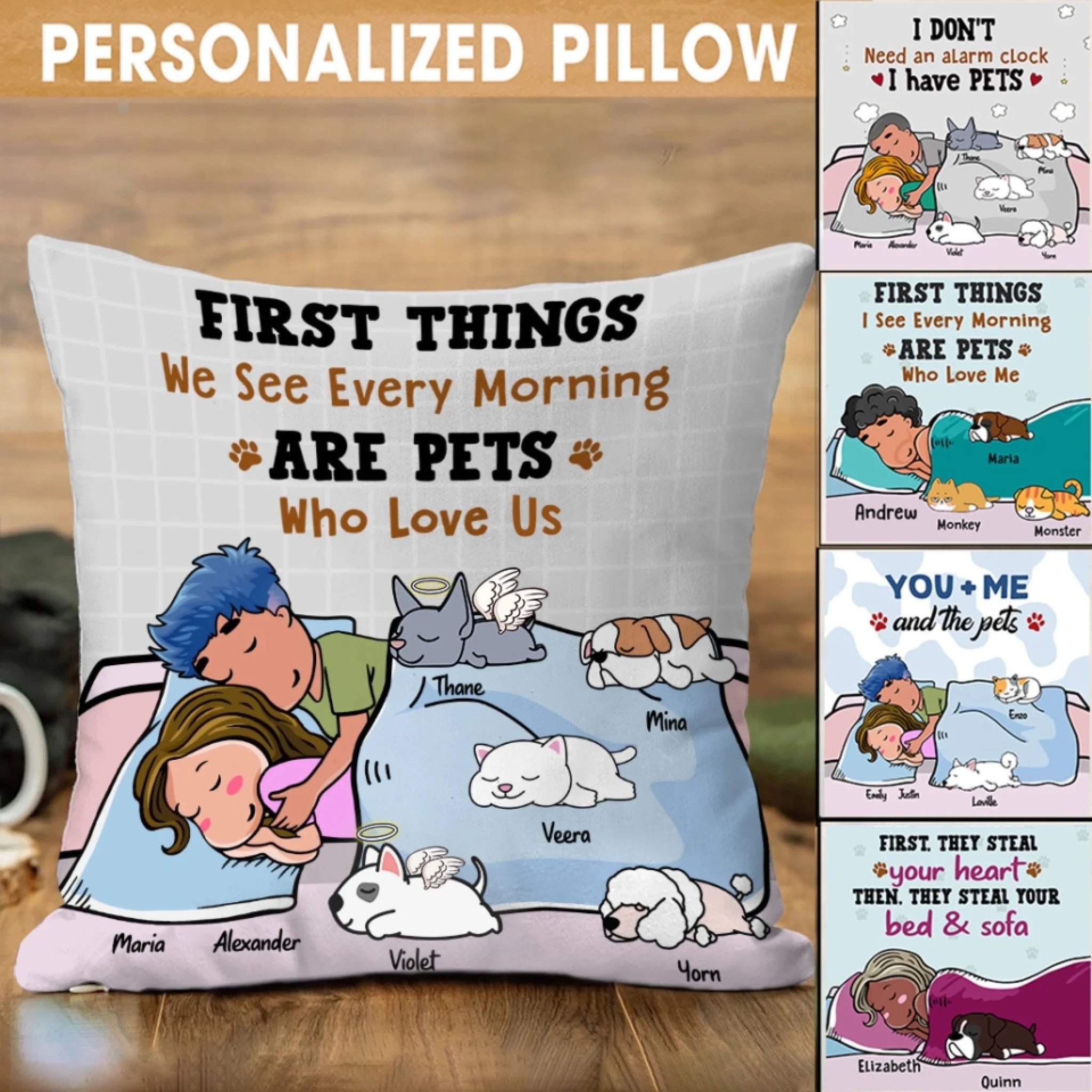 Personalized Pillow For Couples - Dad & Mom With Lazy Pets Pillow - Choose Up To 5 Pets