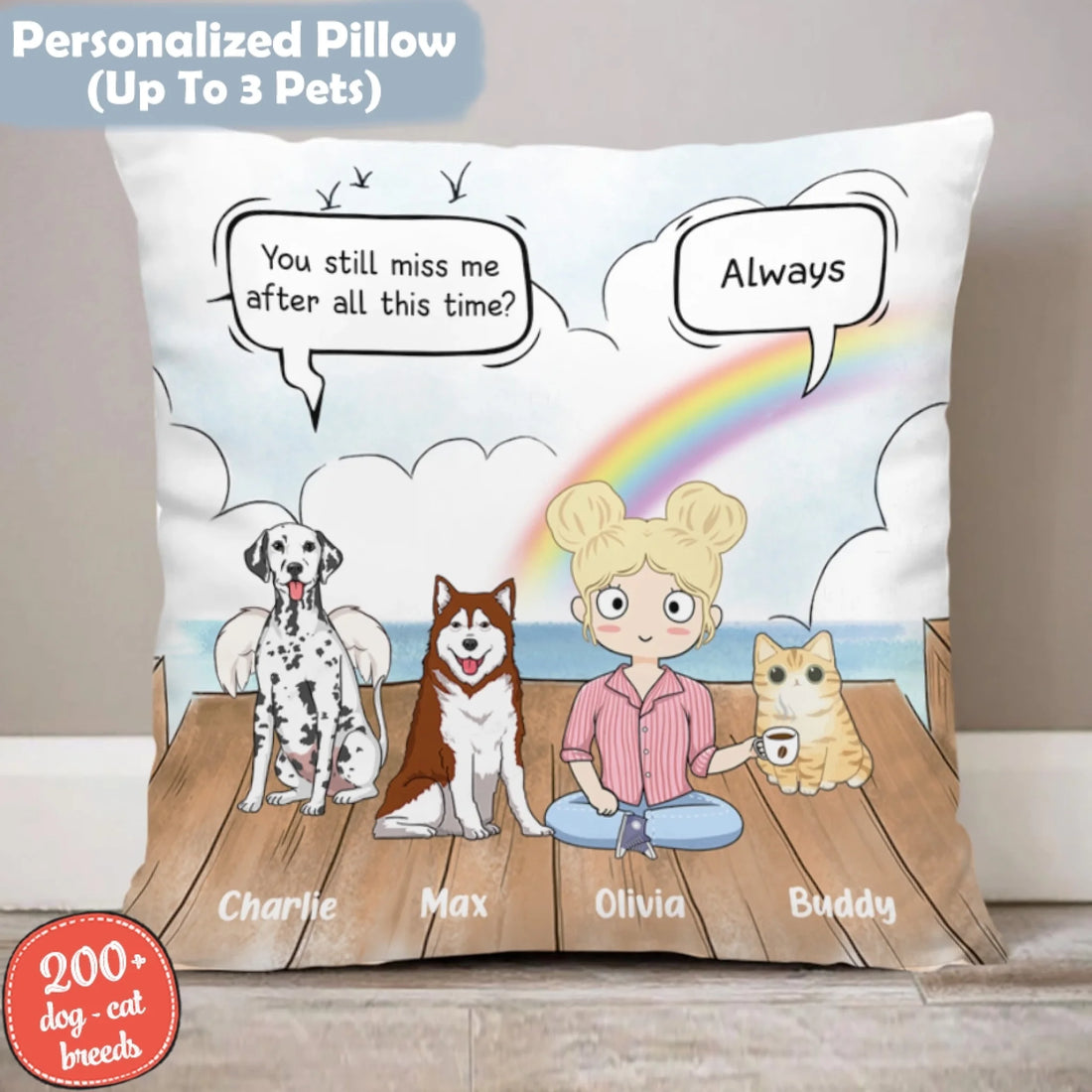 Custom Dog Pillow - Dog Pillow - Cat Pillow - Personalized Name Pillow - Up To 3 Pets/Dogs/Cats - Chibi Dad & Mom