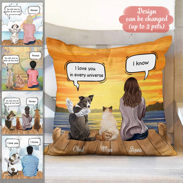 Custom Square Pillow/Cushion for Friends/Family Unique Gift With Personalized Name/Pets breed/Hair/Skin/Shirt - Dad/Mom with Pets