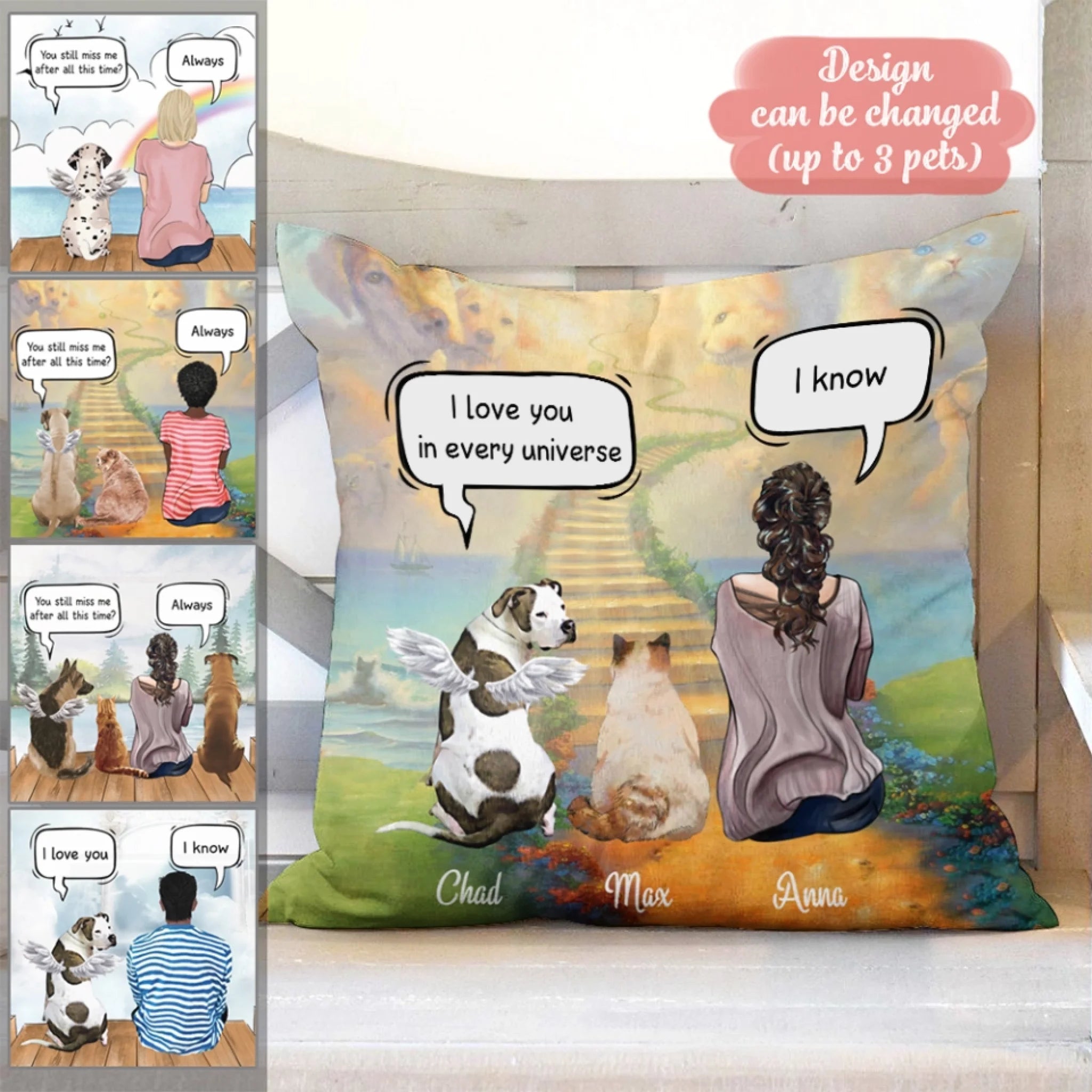 Custom Square Pillow/Cushion for Friends/Family Unique Gift With Personalized Name/Pets breed/Hair/Skin/Shirt - Dad/Mom with Pets