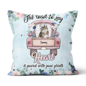 Personalized Pillow for Pet Lovers - Pet Face - The road to Heart is paved with paw prints - Choose up to 5 Pets /Dogs/ Cats (Print on both sides)