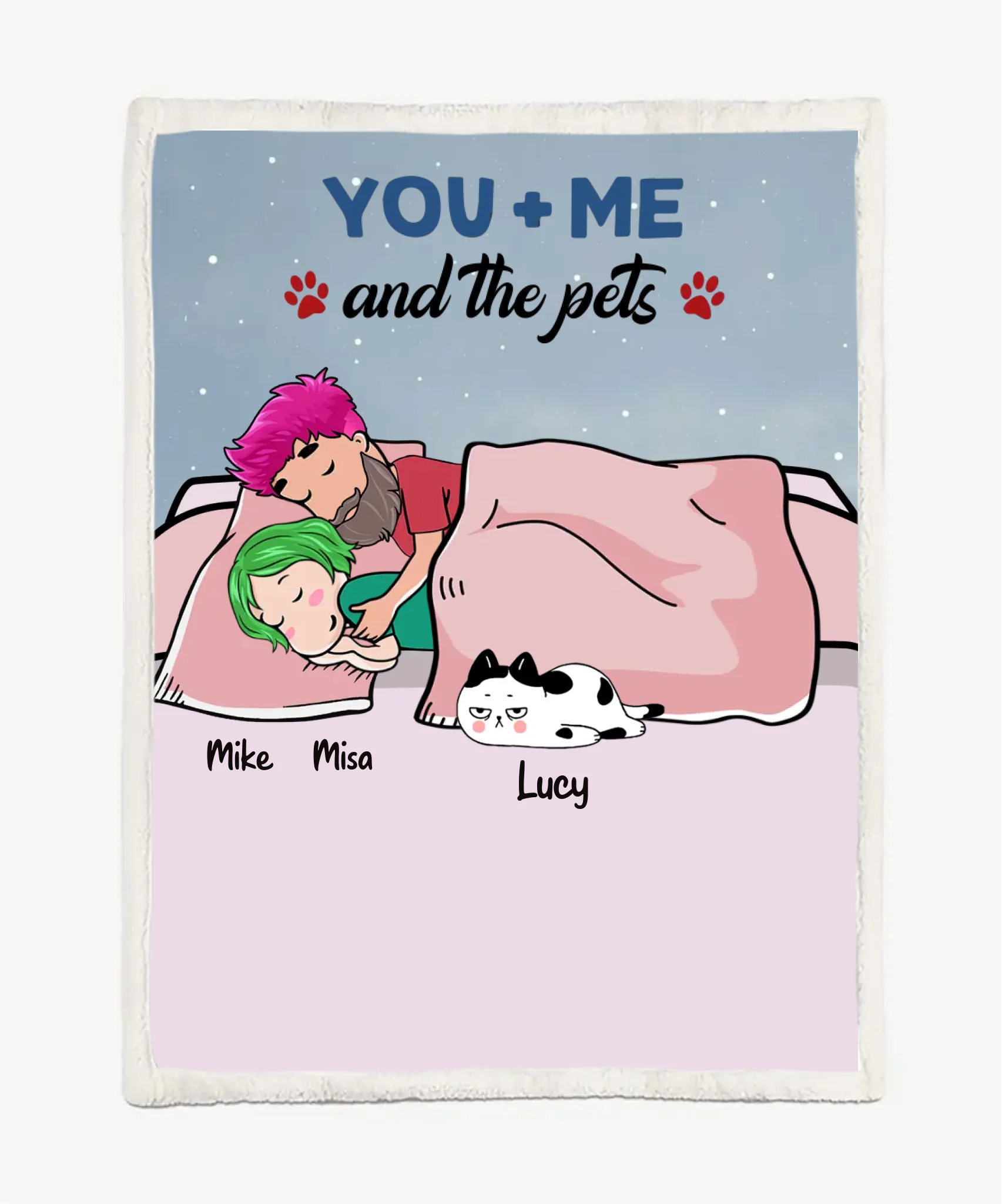Personalized Blanket For Couples - Dad & Mom With Lazy Pets Blanket - Choose Up To 9 Pets
