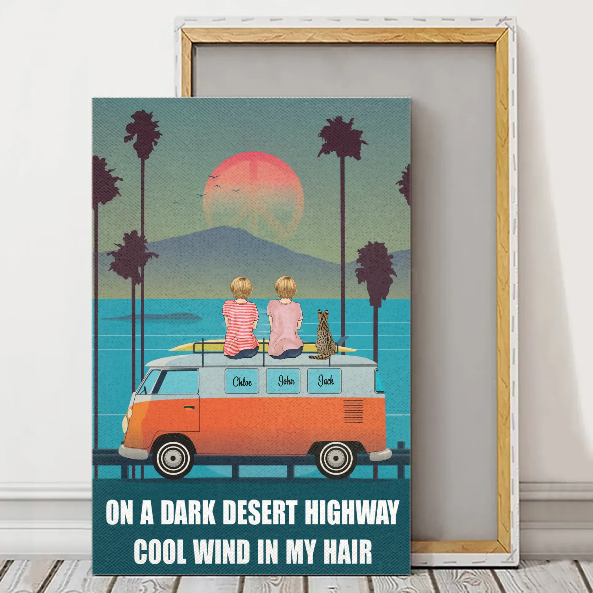 Custom Canvas Art for Pet Lovers, Unique Gift With Personalized Dogs/Cats & Name - Dad Mom with Pets on the bus