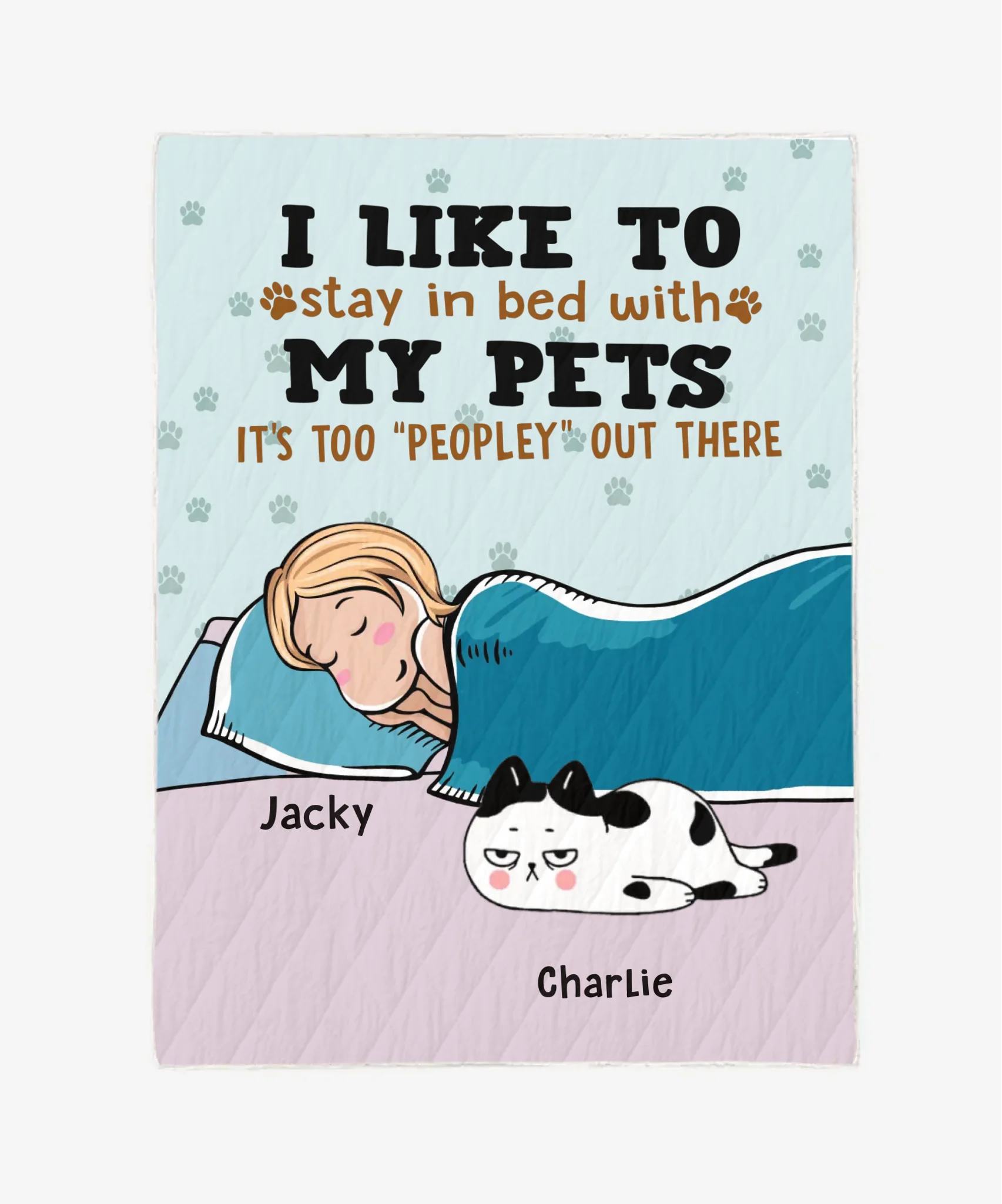Personalized Dog/Cat Blanket - Lazy Human And Lazy Pet Sleeping Custom Name Blanket - Choose Up To 6 Pets/Dogs/Cats