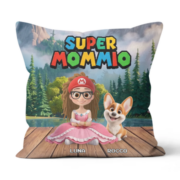 Pillow Pet Lover with Pets, Dog, Cat - Super Mommio, Super Daddio (Up to 4 Pets) - Personalized Custom Pillow (Dad/Mom with Pets)