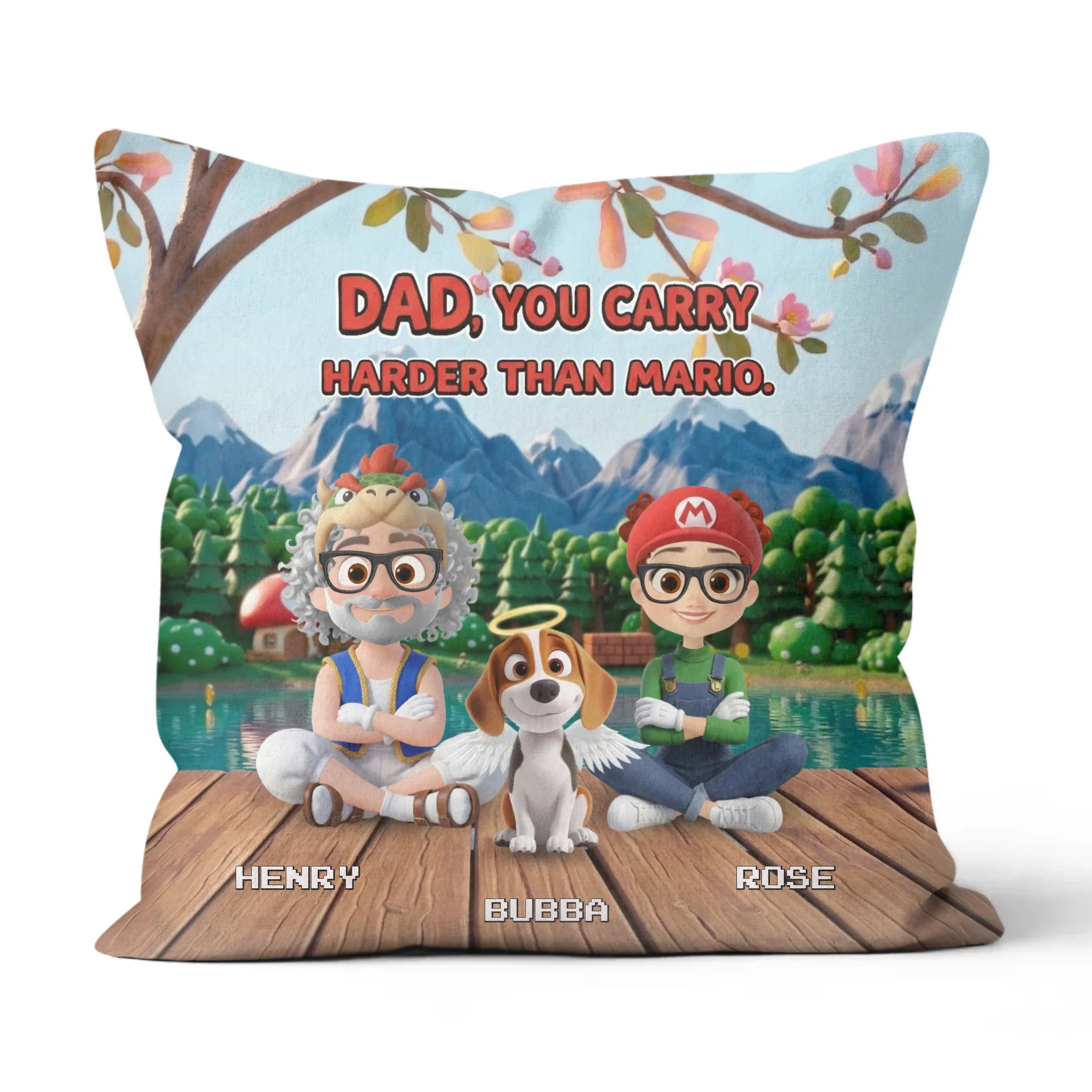 Pillow Pet Lover with Pets, Dog, Cat - Super Mommio, Super Daddio (Up to 4 Pets) - Personalized Custom Pillow (Mom and Dad with Pets)