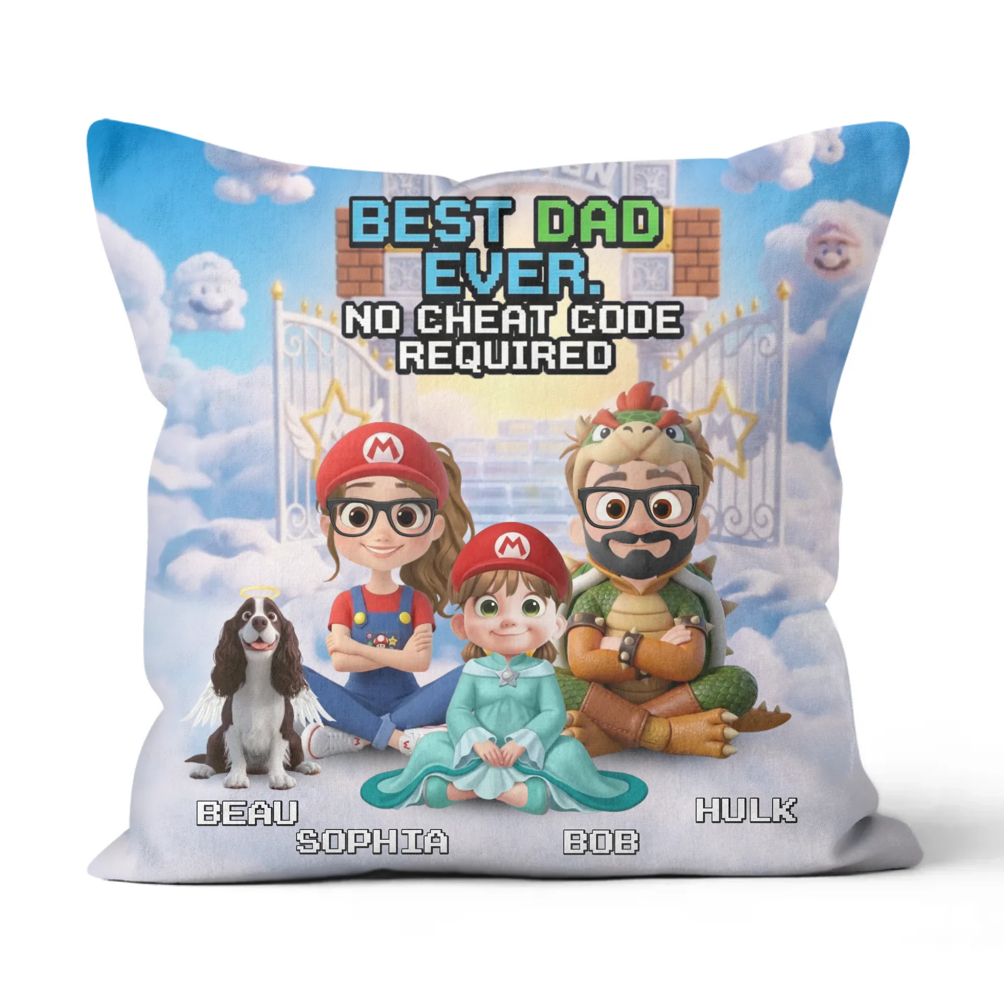 Pillow Pet Lover with Pets, Dog, Cat - Super Mommio, Super Daddio (Up to 4 Pets) - Personalized Custom Pillow (Dad, Mom, Kid with Pets)