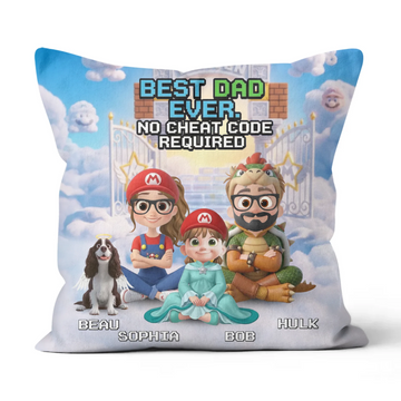 Pillow Pet Lover with Pets, Dog, Cat - Super Mommio, Super Daddio (Up to 4 Pets) - Personalized Custom Pillow (Dad, Mom, Kid with Pets)