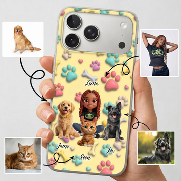 Upload Image to 3D Cute Style- 3D Pattern Background - Dog / Cat And Mom - Personalized Custom Phone Case - Up to 4 images