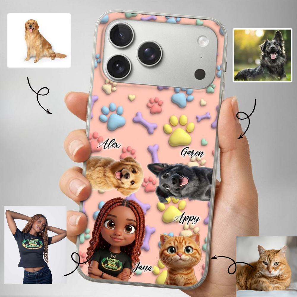 Upload Image to 3D Cute Style - Dog/Cat And Mom - Personalized Custom Phone Case - Up to 4 images