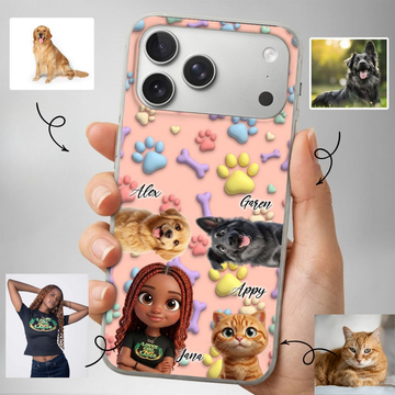 Upload Image to 3D Cute Style - Dog/Cat And Mom - Personalized Custom Phone Case - Up to 4 images