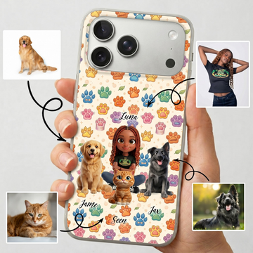 Upload Image to 3D Cute Style - Dog / Cat & Mom Personalized Custom Phone Case - Up to 4 images