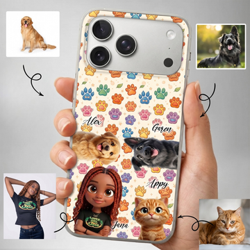 Upload Image to 3D Cute Style - Dog/Cat And Mom - Personalized Custom Phone Case - Up to 4 images