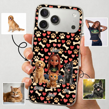 Upload Image to 3D Cute Style- Pattern Background - Dog / Cat And Mom - Personalized Custom Phone Case - Up to 4 images