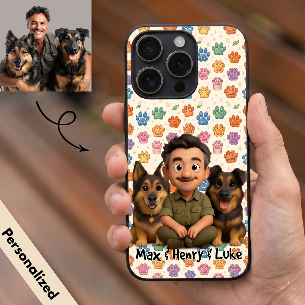 Upload Image to 3D Cute Style - Pattern Background - Dog / Cat And Dad- Personalized Custom Phone Case