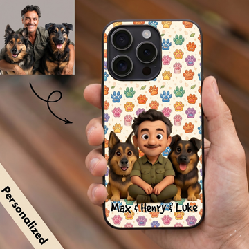 Upload Image to 3D Cute Style - Pattern Background - Dog / Cat And Dad- Personalized Custom Phone Case