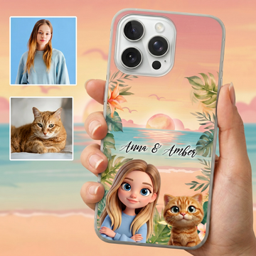 Upload Image to 3D Cute Style - Dog/Cat And Mom Summer - Personalized Custom Phone Case - Up to 4 images