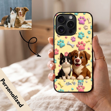 Upload Image to 3D Cute Style- 3D Pattern Background - Dog / Cat / Pet - Personalized Custom Phone Case - Up to 3 Images