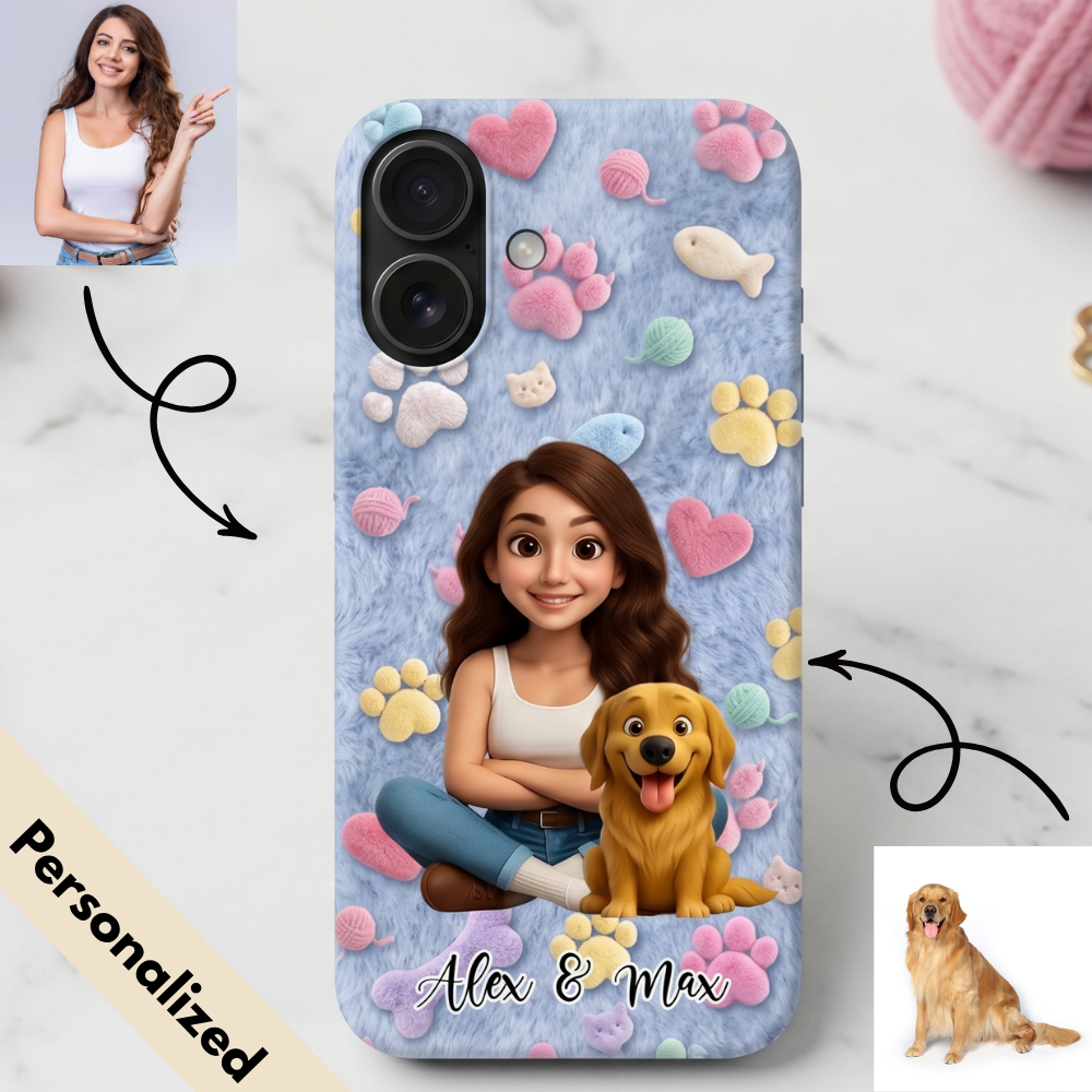 Upload Image to 3D Cute Style- 3D Pattern Background - Dog / Cat And Mom - Personalized Custom Phone Case - Up to 4 images copy