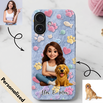 Upload Image to 3D Cute Style- 3D Pattern Background - Dog / Cat And Mom - Personalized Custom Phone Case - Up to 4 images copy