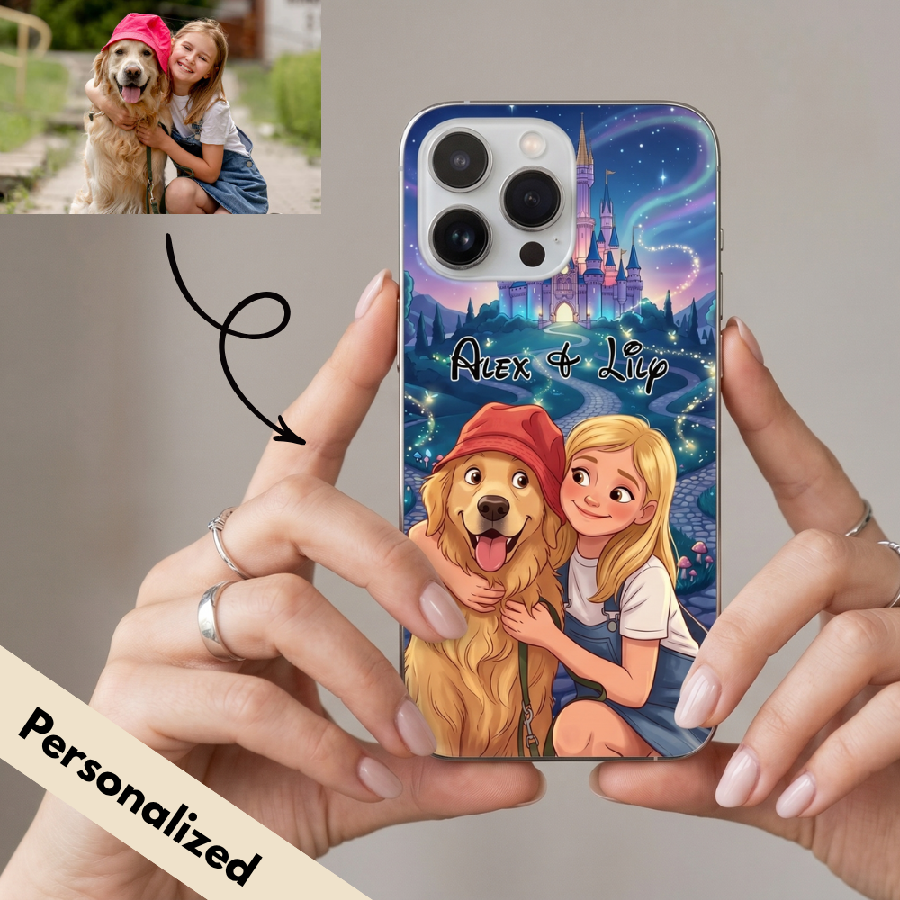 Upload Image to 2D Cute Style - Dog/Cat And Mom  Summer - Personalized Custom Phone Case - Castle Background