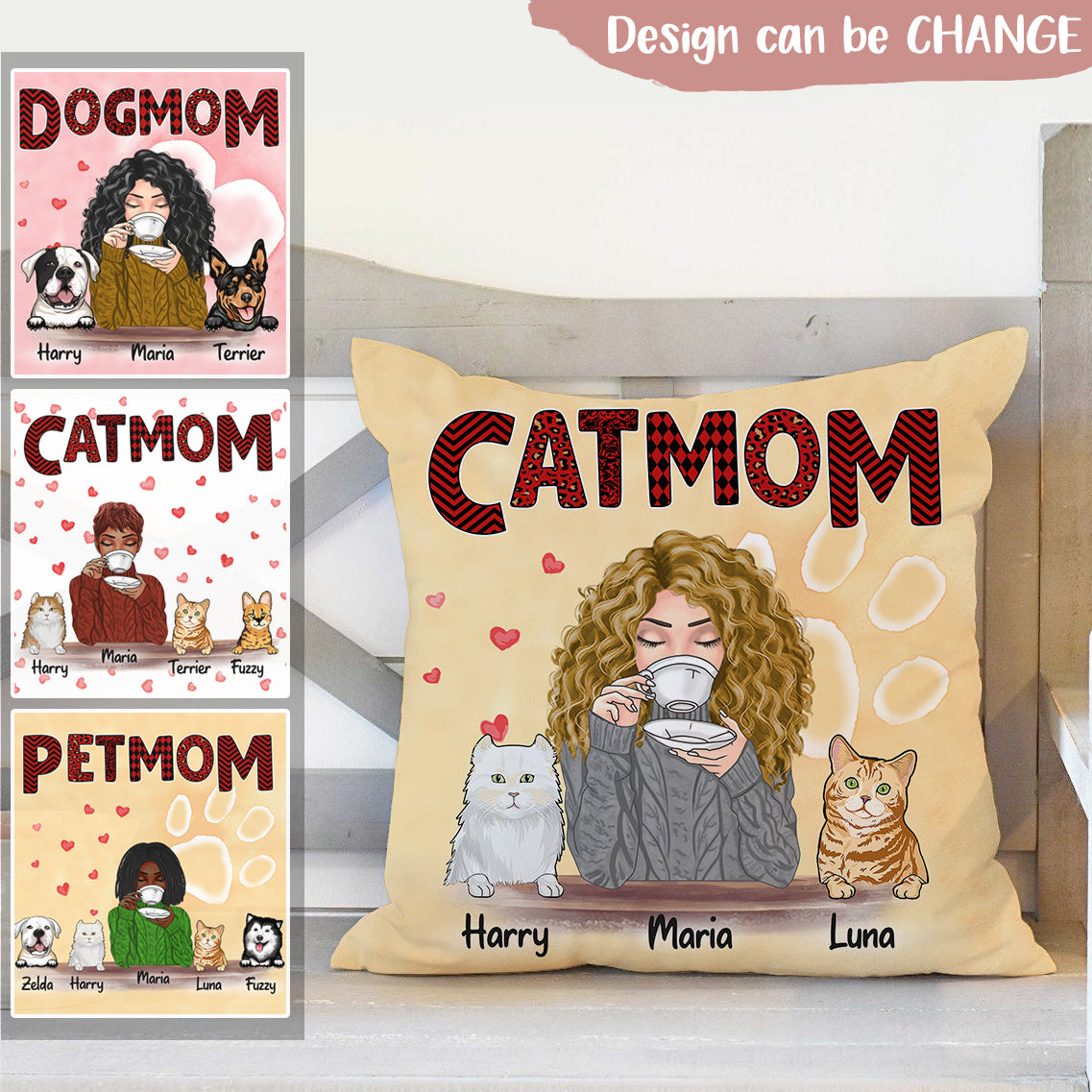 Personalized Pillow for Family/Pet Lovers - Unique Gift Custom Names/Pets breed/Person Pet Mom