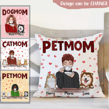 Personalized Pillow for Family/Pet Lovers - Unique Gift Custom Names/Pets breed/Person Pet Mom